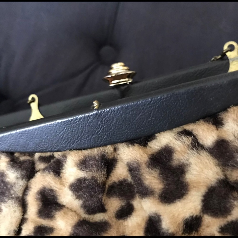 Vintage frame top handle Purse Bag leopard cheetah animal print faux fur - Picture 9 of 15